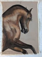 Peinture de cheval ! Gouache sur carton, signée.