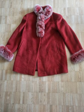 Roter Winter Alpacca Mantel mit Pelz L, neuwertig!