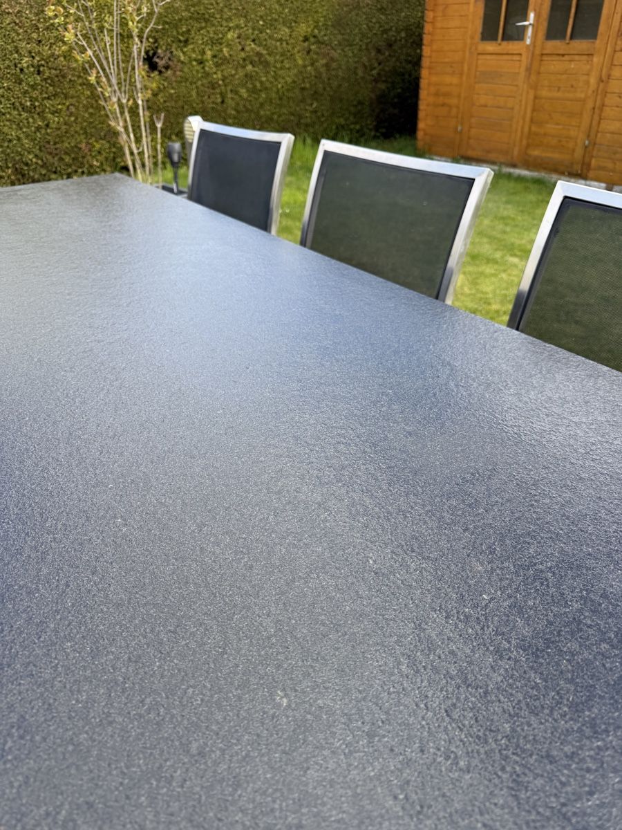 Tische: Granit Gartentisch mit Chromstahlgestell und Gartenstühle  – Gebraucht aus Felben wellhausen von To.el 3