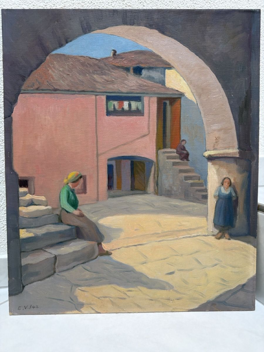 Dipinti: Gemälde, Hof in Ascona, 1942. – Usato da Biberist venduto da Momo33 1
