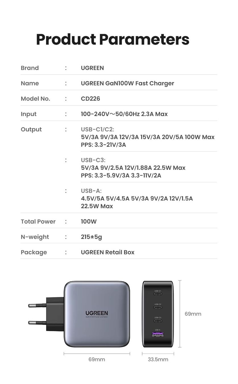 Ugreen Caricabatterie: Chargeur rapide UGREEN 100 W – Usato da Morges venduto da con_jw6n 4