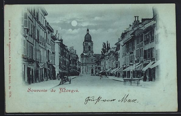 Cartoline postali: Mondschein-AK Morges, Strassenpartie mit – Usato da Berlin venduto da bartko-reher