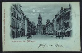 Mondschein-AK Morges, Strassenpartie mit