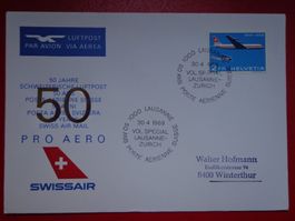 Brief Lettre 1969 LUFTPOST Vol spécial LAUSANNE - ZÜRICH