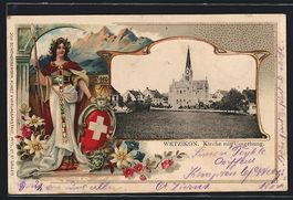 Litho Wetzikon, Kirche mit Umgebung, Pas