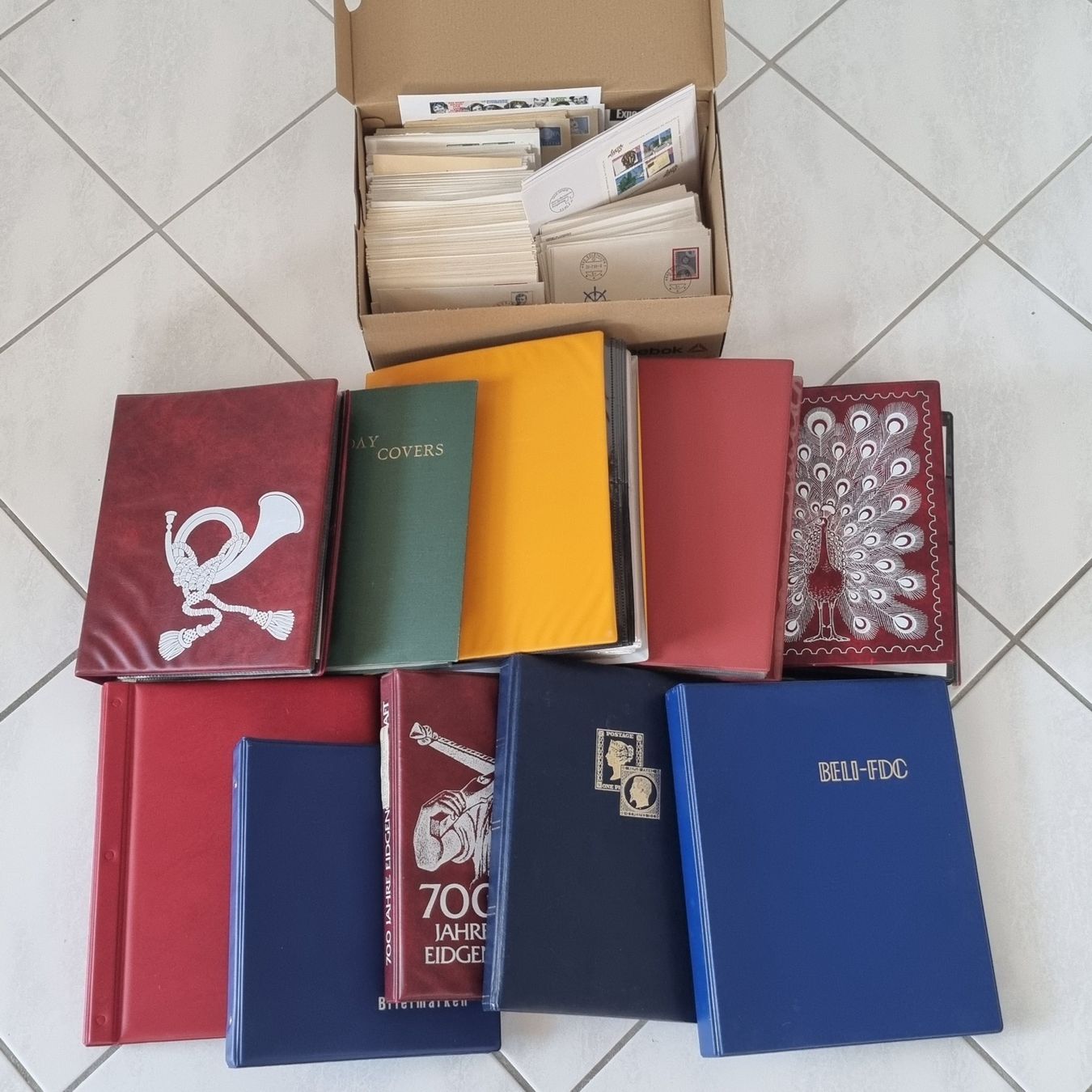Tutti i francobolli: Schweiz FDC Lot: 10 Alben + Schuhkarton Ersttagsbriefe – Usato da Amriswil venduto da rubenallenspach 1