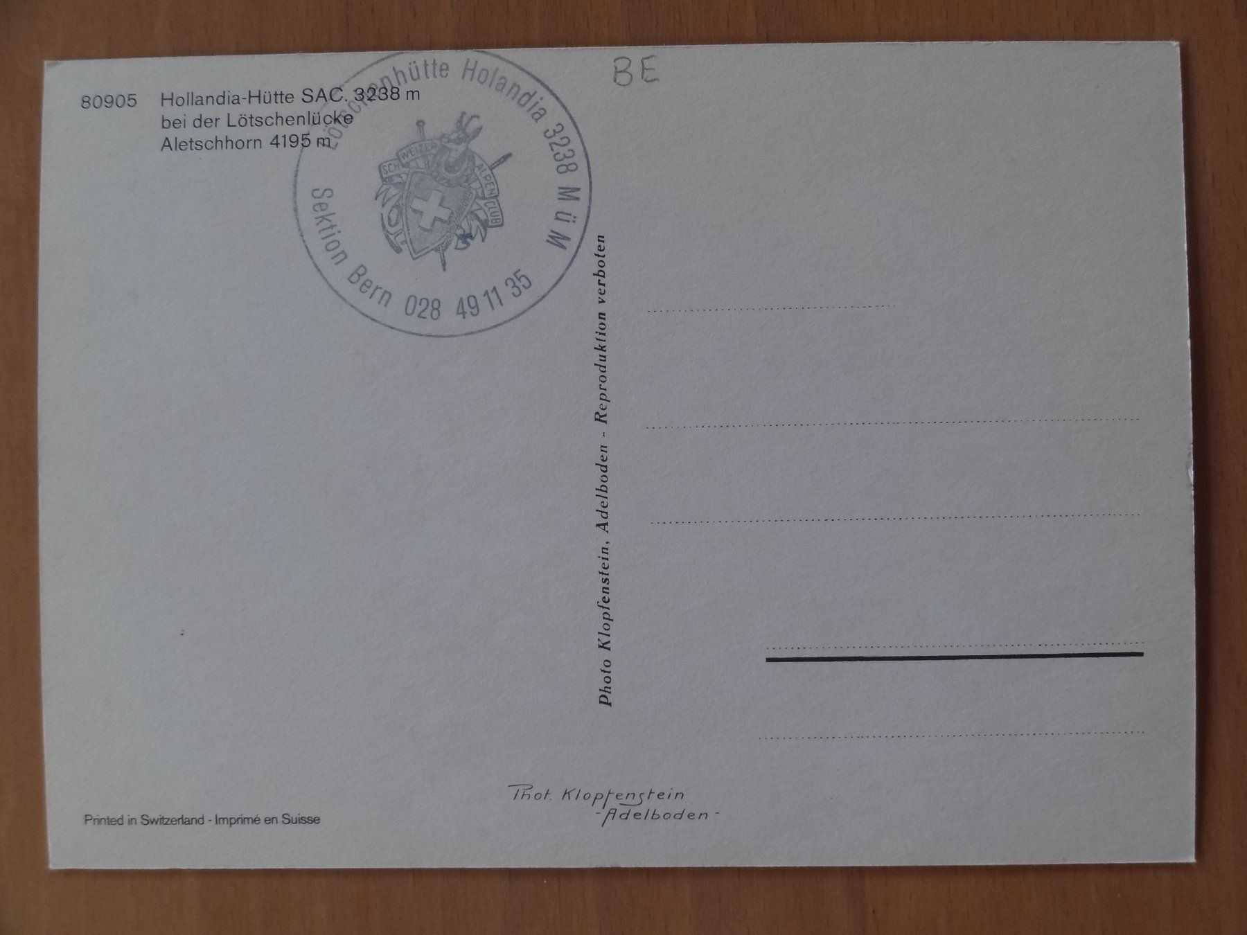 Cartoline postali: Cabane Hollandia-Hütte, Aletschhorn – Usato da St Léonard venduto da Riglin 1