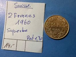 SUISSE: 2 FRANCS 1960 - SUPERBE
