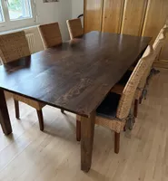 Esstisch mit 6 Rattan Stühlen Holz dunkel SONDERBREITE