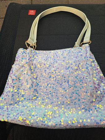 Neue Damen Umhängetasche mit Pailletten weiss