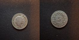 Schweiz 5 Rappen 1879 stark gebraucht - seltener Jahrgang!