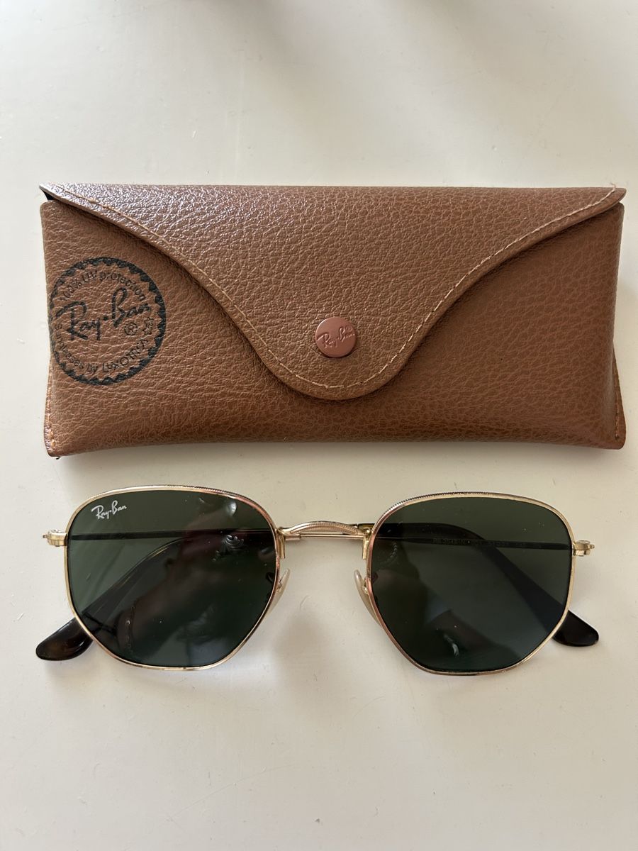 Ray-Ban Occhiali & Lenti: Ray-Ban Hexagonal Sonnenbrille goldfarben mit Etui – Usato da Zürich venduto da kanabelk