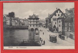 Tram am Limmatquai in Zürich  auf alter Ansichtskarte