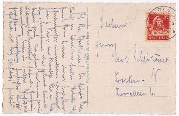 Cartoline postali: Jungfrau, gelaufen 1927 – Usato da Frauenfeld venduto da POML 1