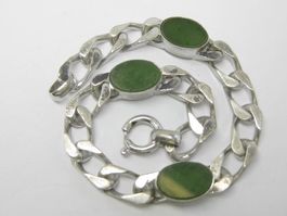 Antik Armband Panzer Kette Silber 835 Nephrit Jade