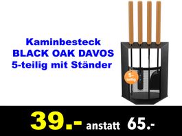 🔴  Kaminbesteck BLACK OAK DAVOS 5-teilig mit Ständer /440B