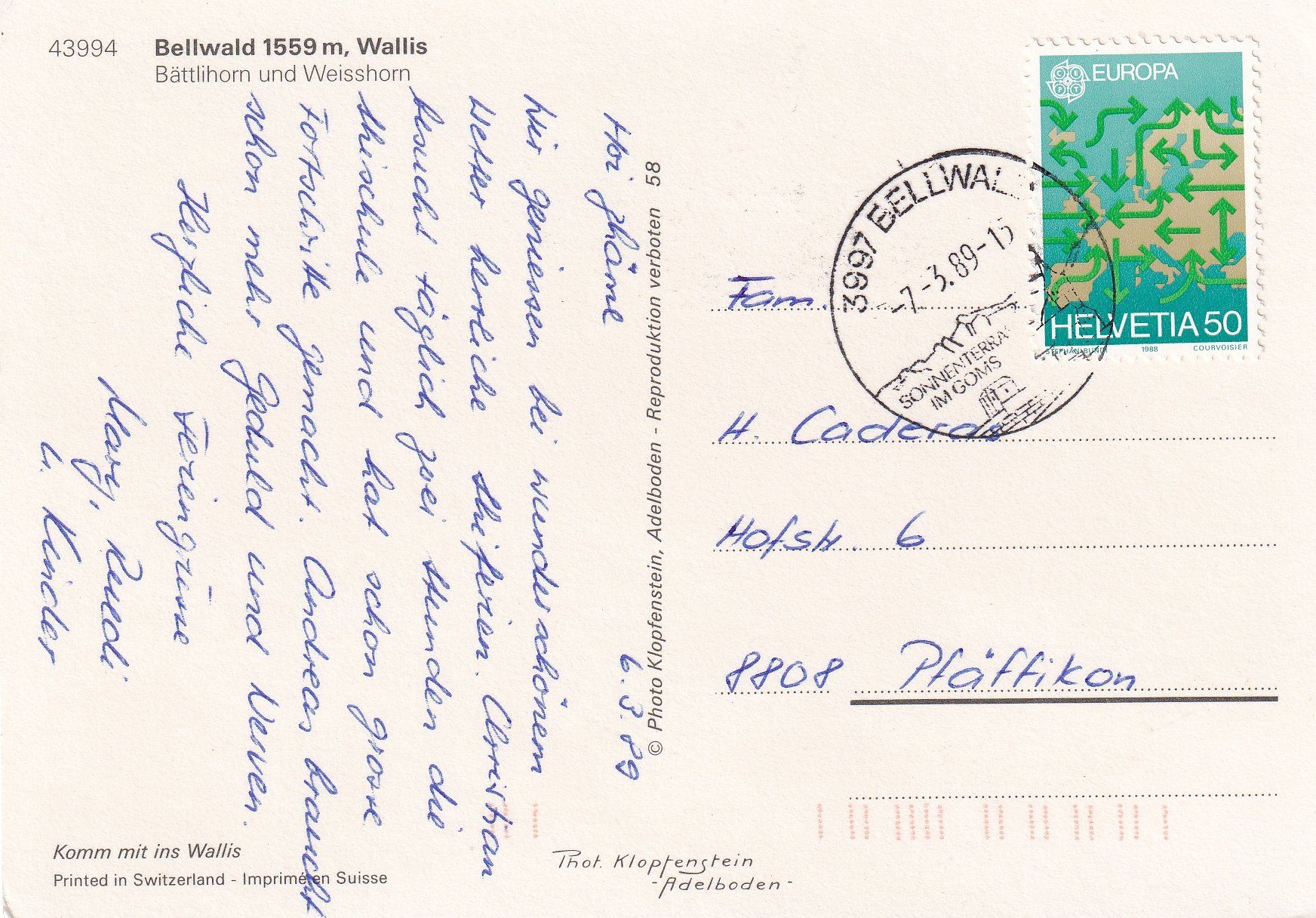 Cartoline postali: Bellwald /ay – Usato da Hombrechtikon venduto da Rudolf07 1