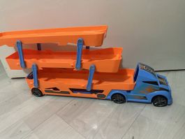 Spielzeug LKW Autotransporter orange blau 
