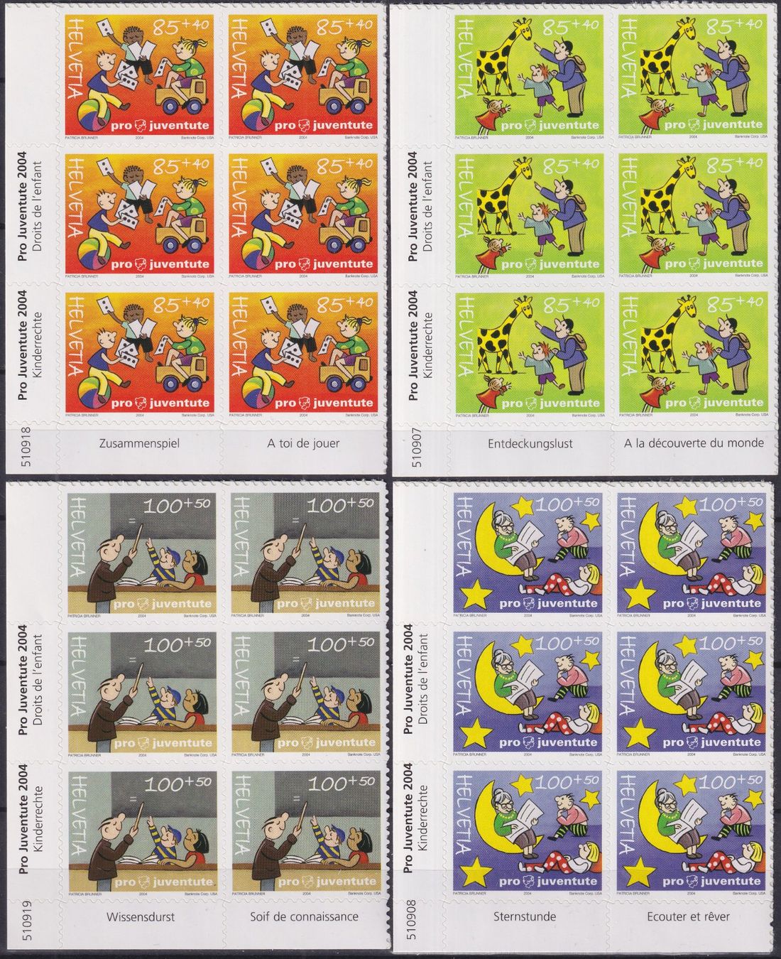 Alle Briefmarken: 2004, J373B-J376B, 6er-Blöcke mit Rand postfrisch, Kat 300.- – Gebraucht aus Sursee von Luzernerraute