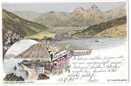 Brunnen farbige Lithografie 2 Bilder 1899