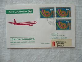 1973 AIR CANADA Erstflug m. Post Zürich - Toronto, FL-Marken