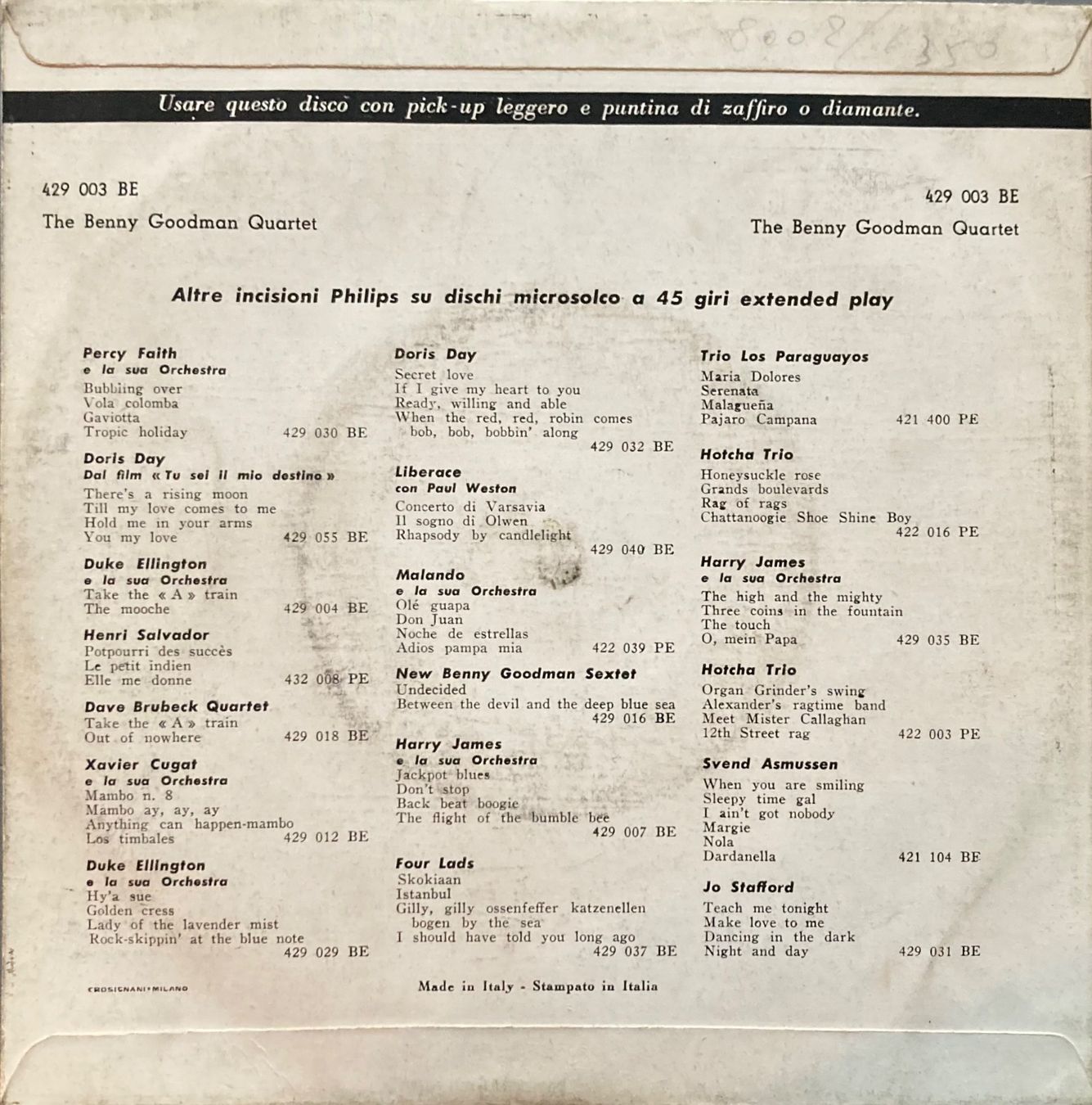 Dischi in vinile: BENNY GOODMAN QUARTET - STOMPIN' AT THE SAVOY / DIZZY SPELLS – Usato da Poliez-Pittet venduto da Newtown-Records 1