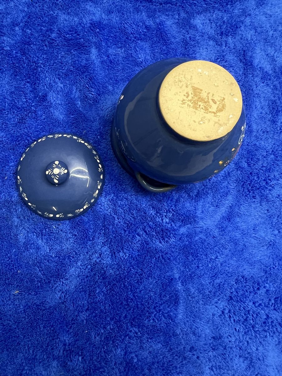 Zuccheriere: Blauer Keramiktopf mit Deckel, Handbemalt - Vintage – Usato da Rotkreuz venduto da Migu2012 3