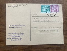 Alte Postkarte aus DDR, Ueckermünde 1981 mit Briefmarken