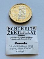 Silber Münze 23.3 g Kanada Dollar Totenpfahl Zertifikat 1962