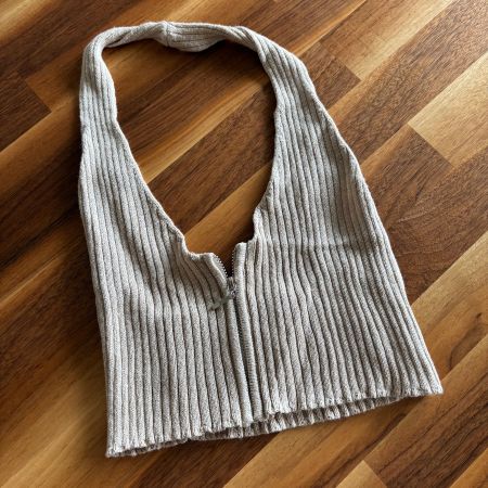 Strick-Haltertop mit Reissverschluss – Beige – Grösse S