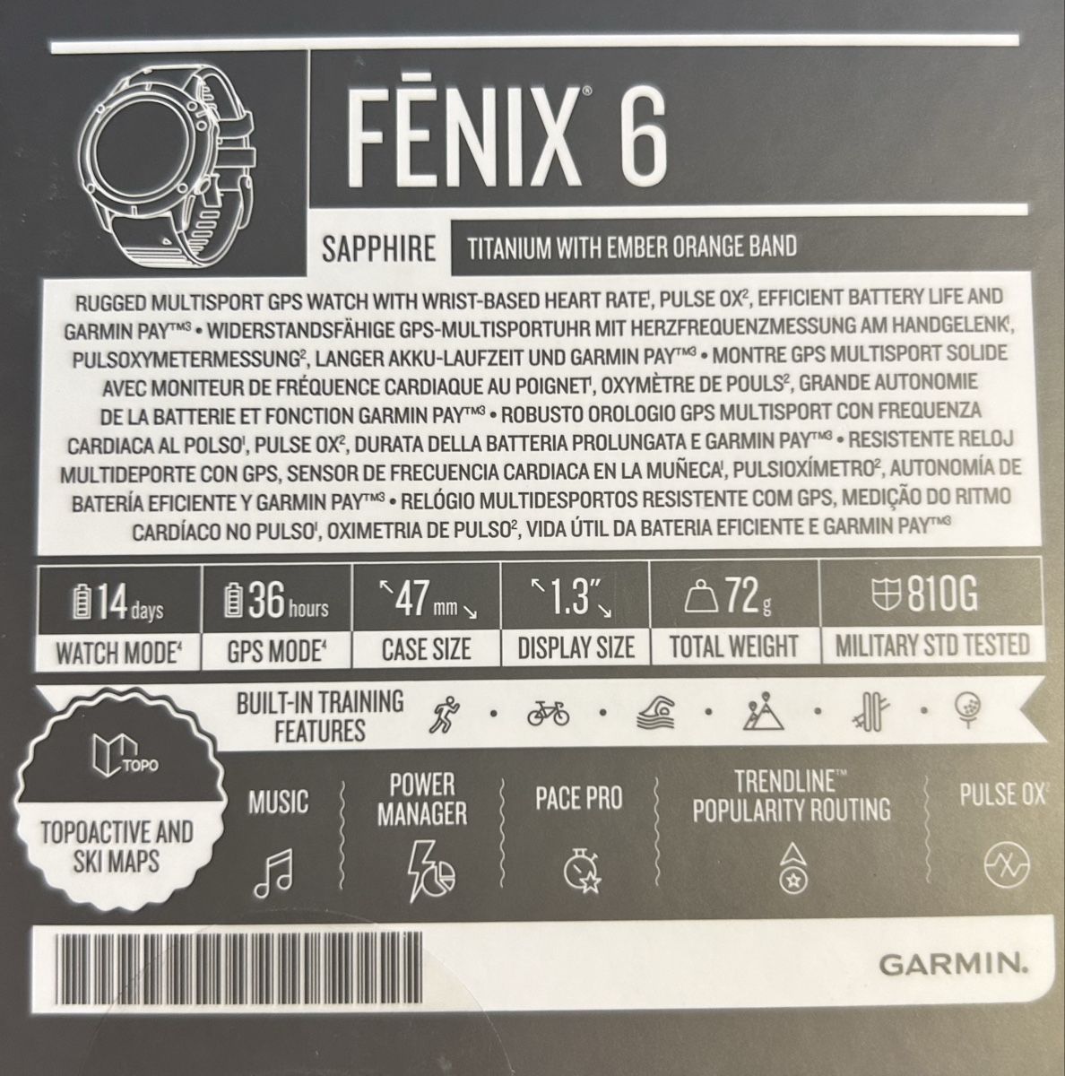 Garmin Smartwatch: Garmin Fenix 6 Sapphire Titanium – Usato da Bonaduz venduto da lar_7t2x 7