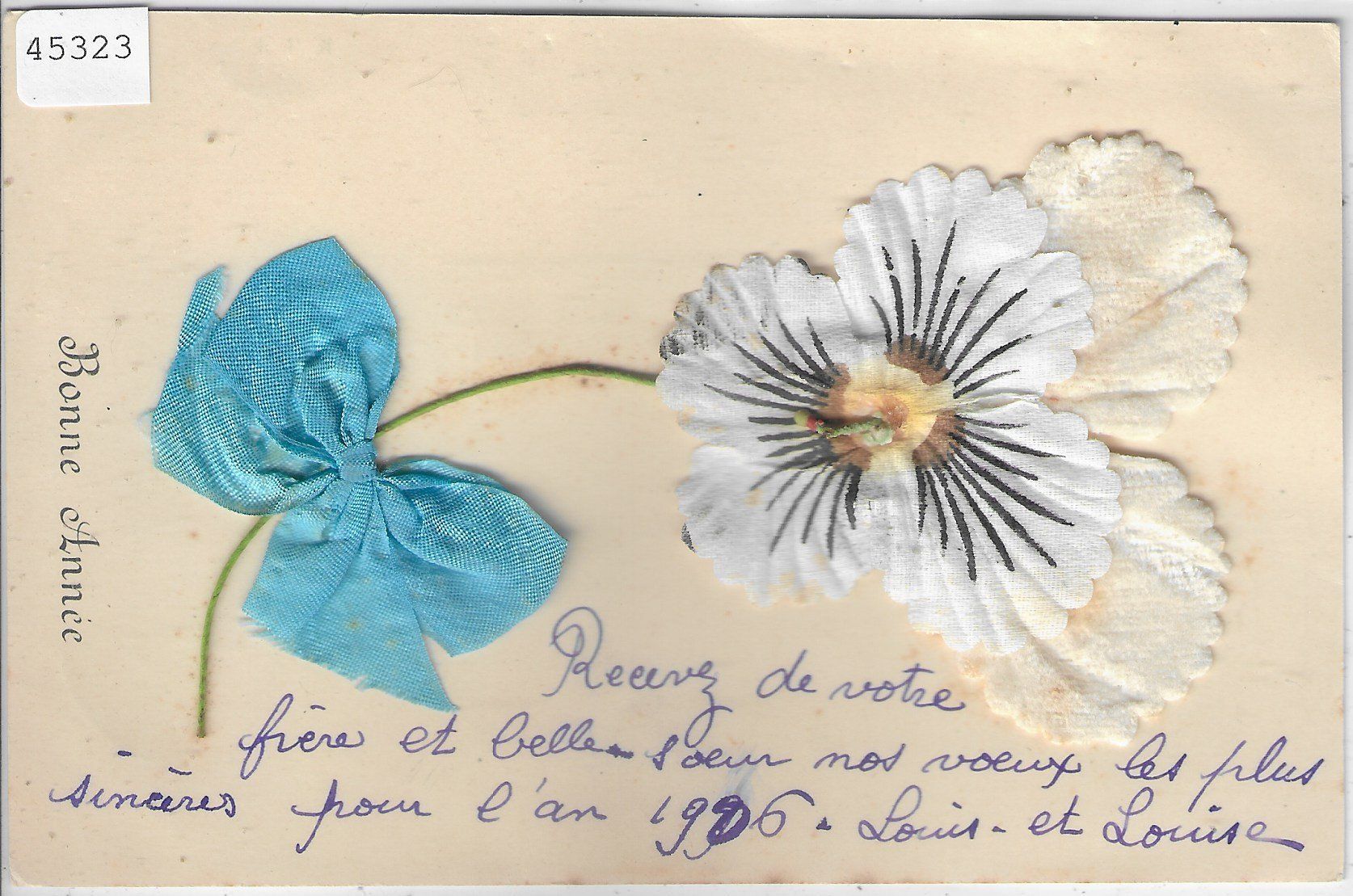 Cartoline postali: Bonne Annee - Mit Stoff-Blumen – Usato da Ettingen venduto da Kartenplanet