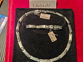 Edelstahl Set Kette Halskette FL Paris 45cm + Armkette 19cm