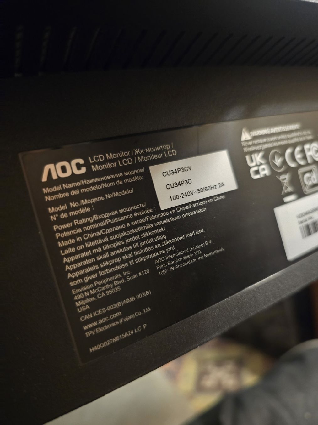 AOC Curved Monitor CU34P3CV 34 Zoll (D) (Gebraucht) in Rorschach für ...