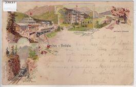 Gruss vom Brünig - Bahnhof, Kurhaus, Bahn - Litho 1898