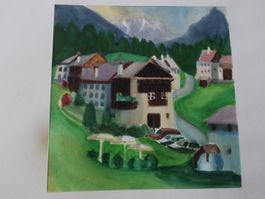 Aquarell "Dorf im Unterengadin"