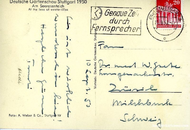 Cartoline postali: Stuttgart - Deutsche Gartenschau + 1950 – Usato da Emmenbrücke venduto da teestube 1