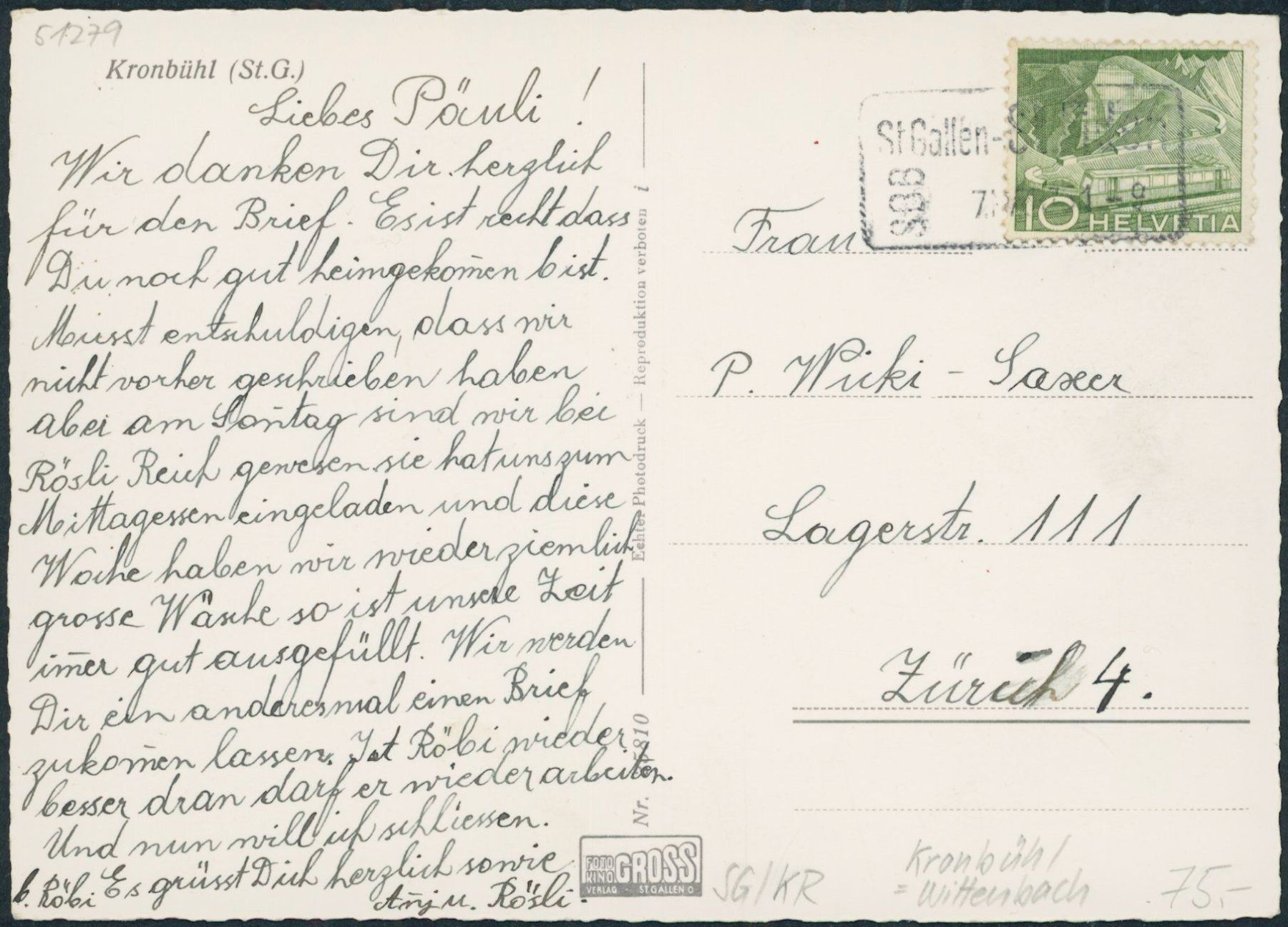Cartes postales: SG Kronbühl - Wittenbach – D'occasion à Schindellegi par masutka7 1