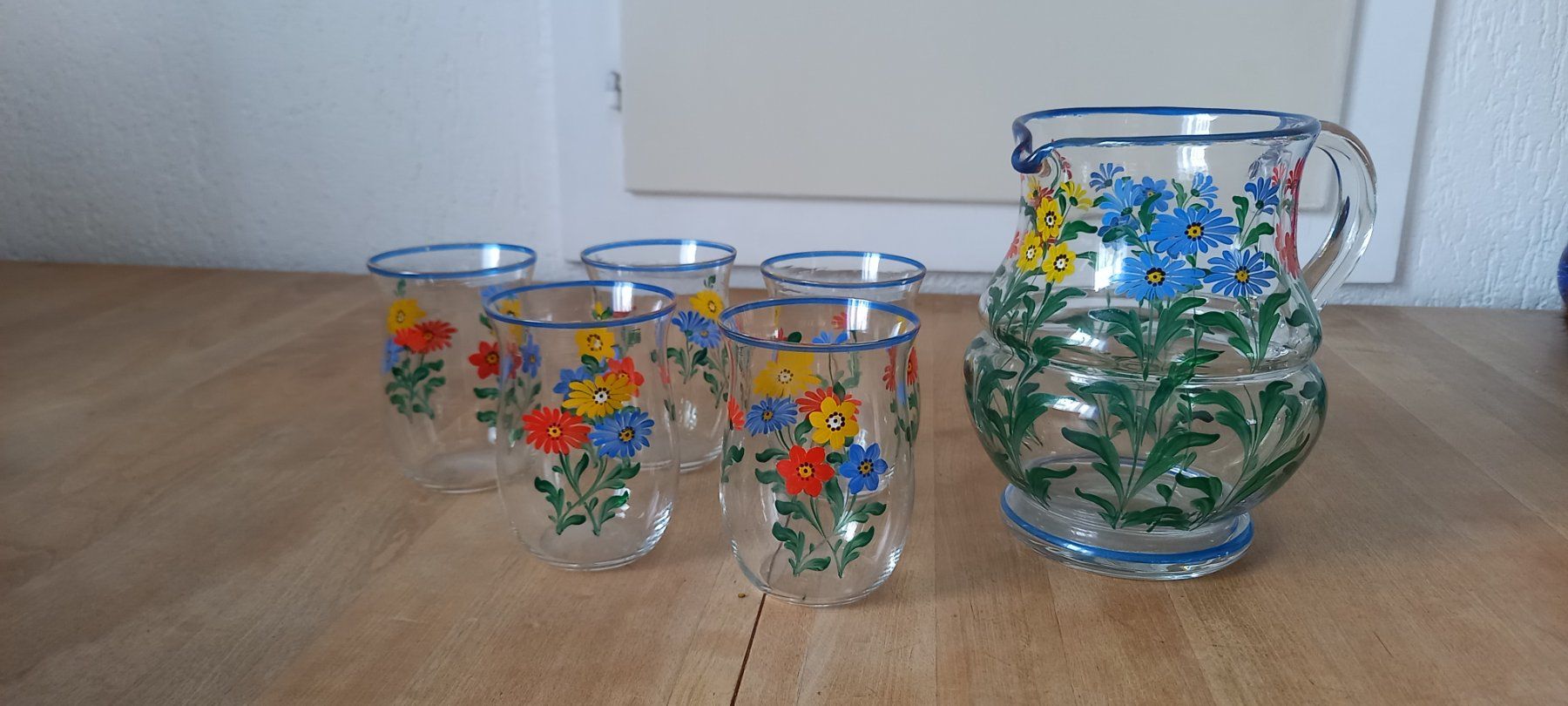Geschirrsets: glas krug mit gläser,handbemalt – Neu (gemäss Beschreibung) aus Höri von bsc_68fw 3