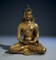 Feuervergoldeter Nepal Buddha Figur 22cm Kupferbronze Statue