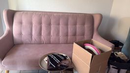 Sofa 2-Sitzer rosa Samt gepolstert guter Zustand