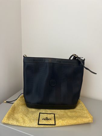 Sac bandoulière Fendi Vintage Cuir Rayé bleu foncé