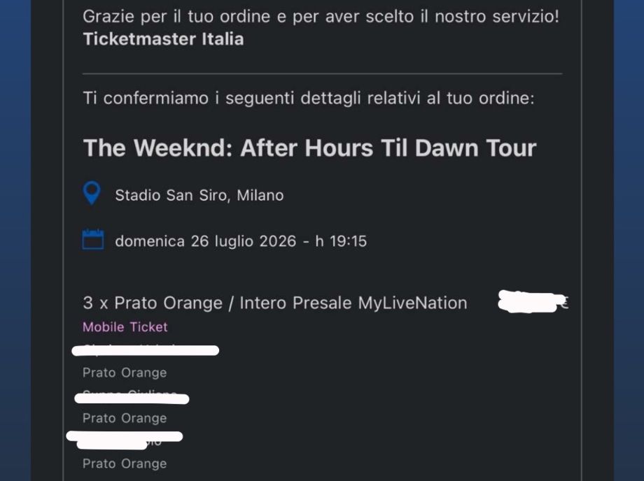 Biglietti: The Weeknd Milano Tickets 26.Juli 2026 – Nuovo e nell'imballaggio originale da St. Margarethen TG venduto da compass.island 1