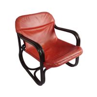 Vintage Mid-Century Loungesessel – Rattan & rotes Leder