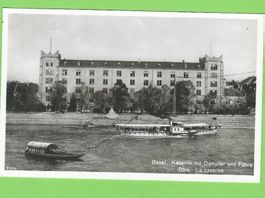 Basel, Kaserne mit Dampfer und Fähre