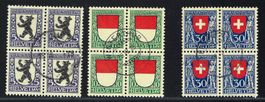 Pro Juventute 1924 drei 4er-Blöcke ⊞ gest.ʘ J29,30&32 Kat200