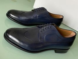 HUGO BOSS Oxford Brogue Derby Navy Leder Schuhe 40.5 NEU