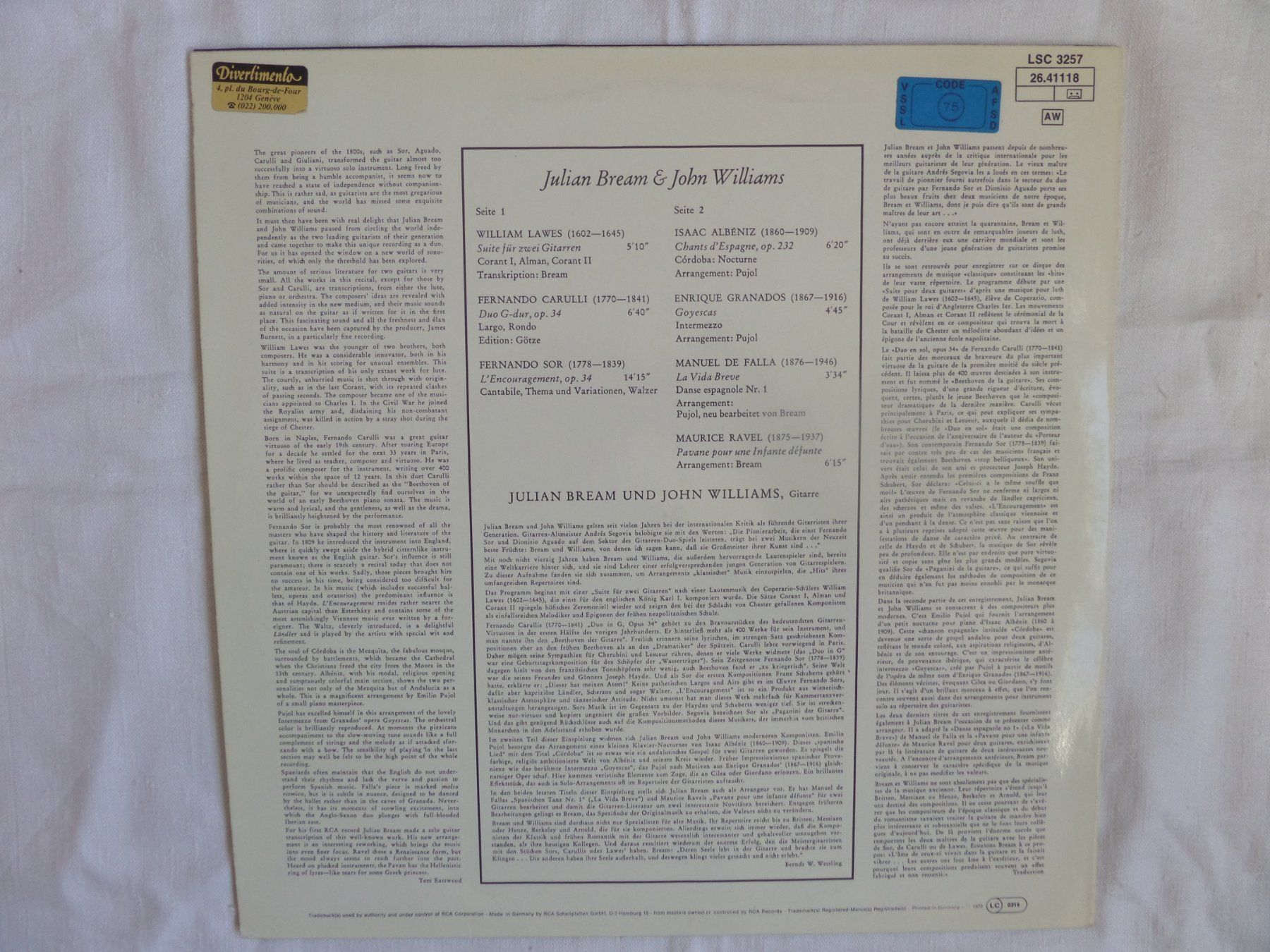 Dischi in vinile: Julian Bream & John Williams - Julian & John – Usato da Genève venduto da CDLPBookS 1
