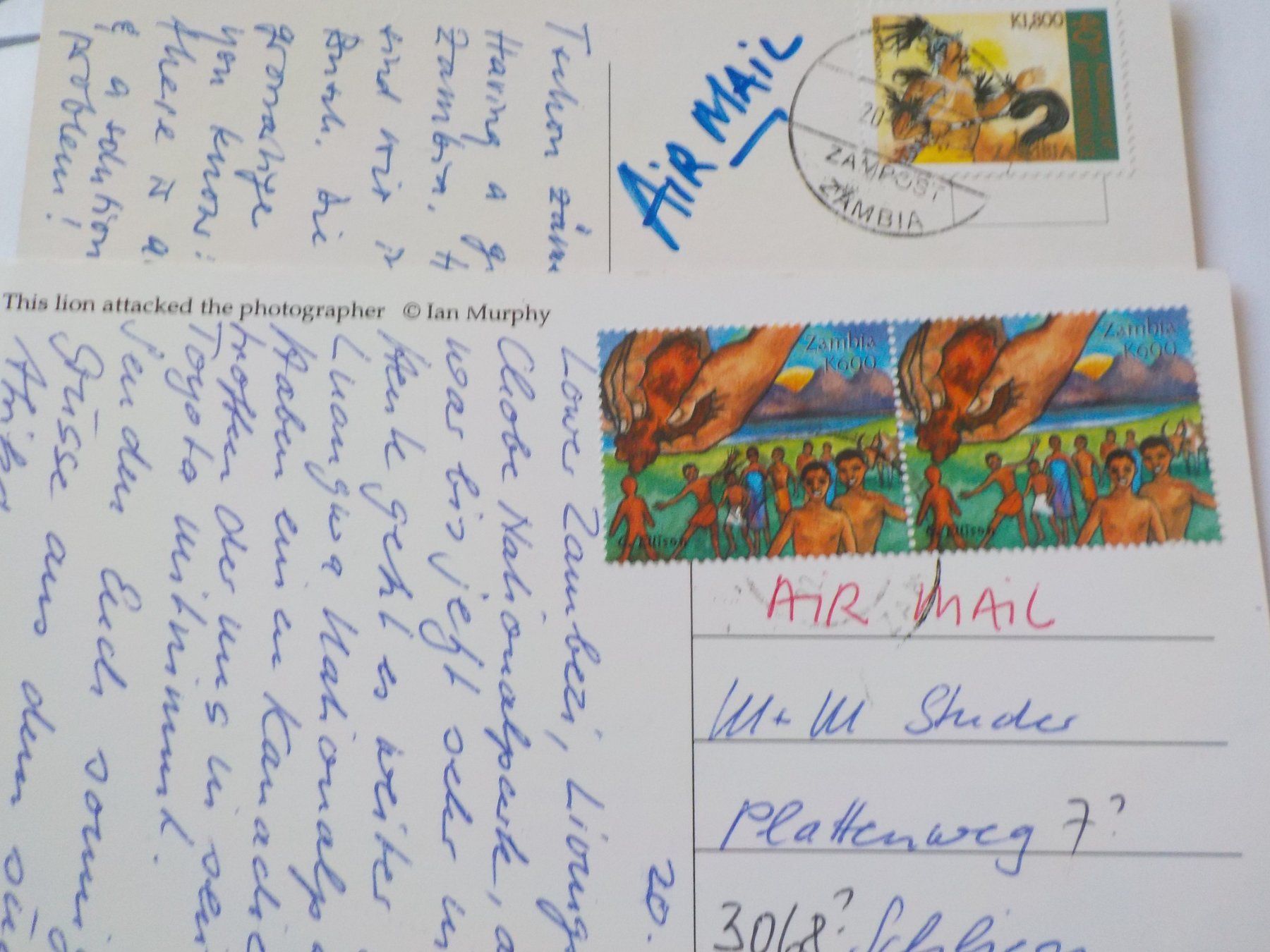 Alle Briefmarken: Afrika, Sambia, 2 Karten mit Marken – Gebraucht aus Muri b. Bern von Ricardoverkauf