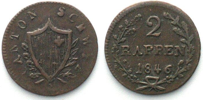 Tutti le monete: SCHWYZ 2 Rappen 1846 Billon ss+ – Usato da Riehen venduto da sesambestcoins2004